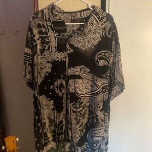 Summer leisure button up shirt, Paisley, black, and gray